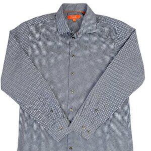 Tallia Mens Dress Shirt Blue White Diamond Size 16.5 36/37 Button Down Pre-owned